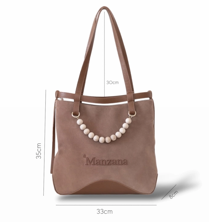 Torebka-shopper-Manzana-brązowa-z-koralikami-i-długimi-rączkami-35x33x8cm